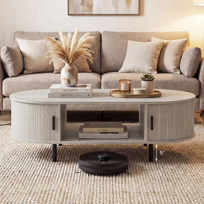 Oval Coffee Table 47.5inch Wooden Center Table with Storage