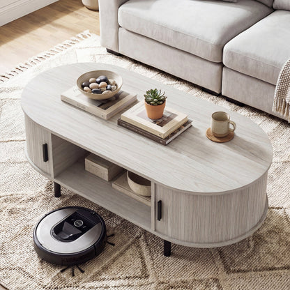 Oval Coffee Table 47.5inch Wooden Center Table with Storage