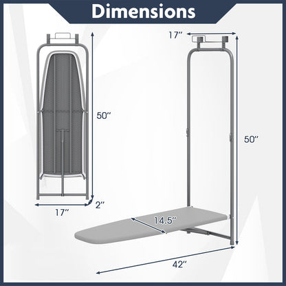 Over the Door Ironing Board Space-Saving Metal Hanging Ironing Board-Gray