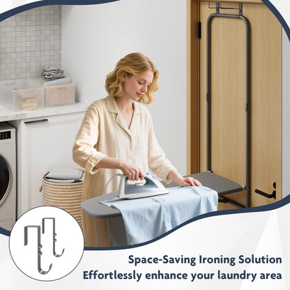 Over the Door Ironing Board Space-Saving Metal Hanging Ironing Board-Gray