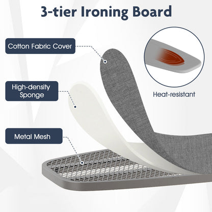 Over the Door Ironing Board Space-Saving Metal Hanging Ironing Board-Gray