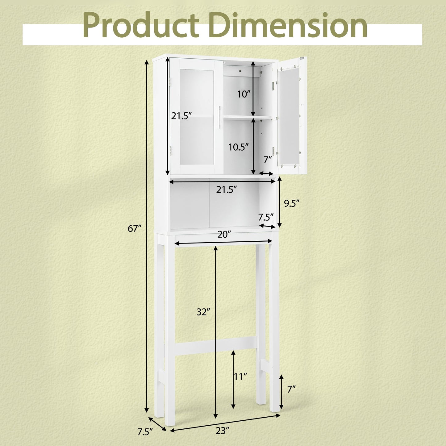 Over the Toilet Bathroom Storage Cabinet with Adjustable Shelf