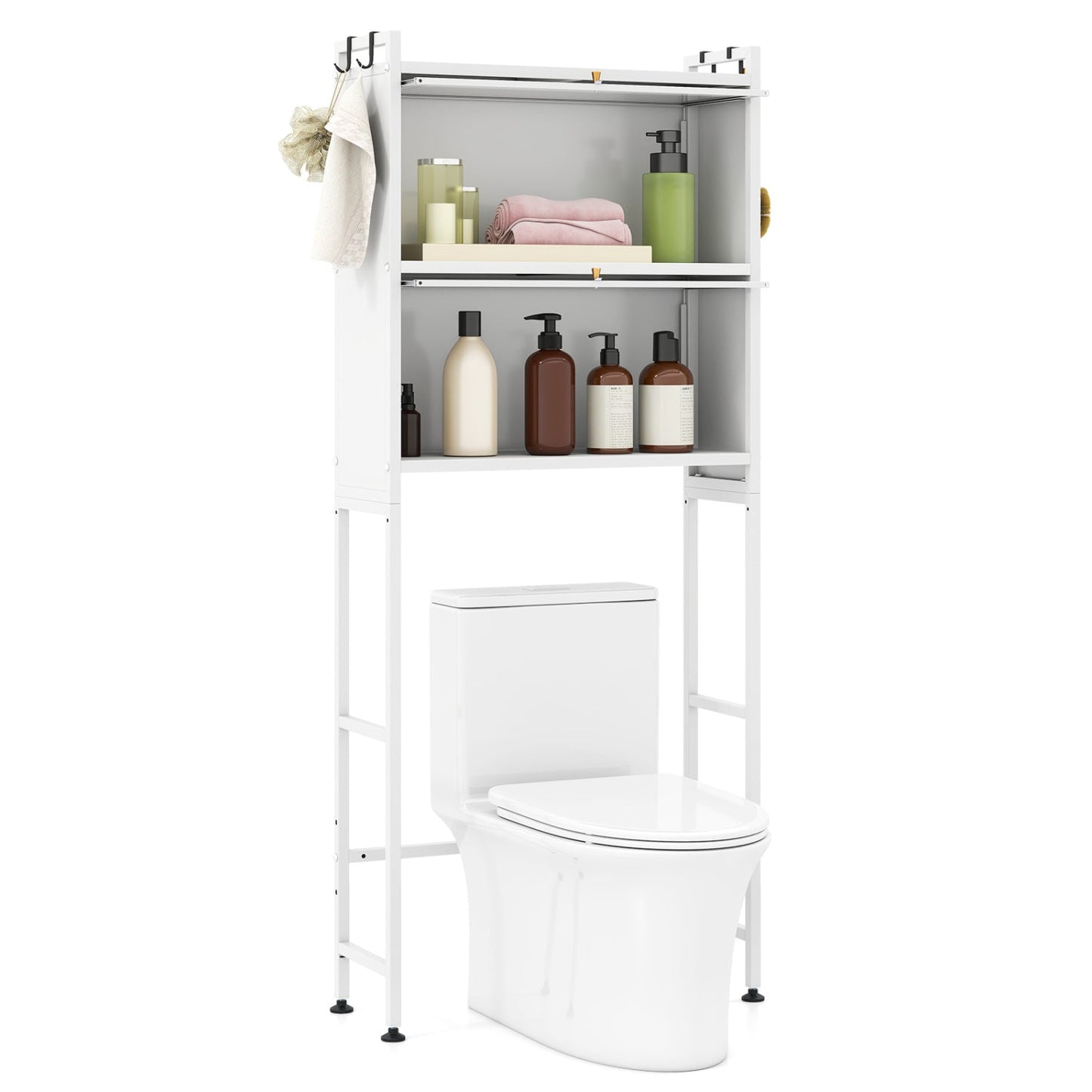 Over-the-toilet Cabinet Bathroom Organizer with 2 Flip-up Cabinets