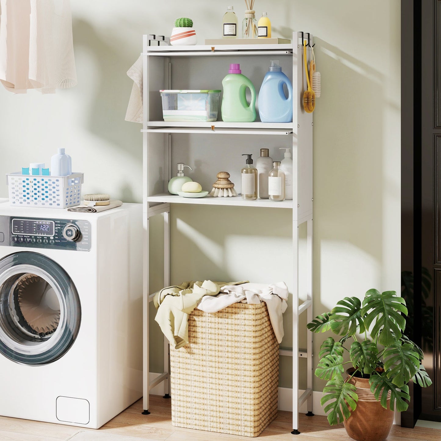 Over-the-toilet Cabinet Bathroom Organizer with 2 Flip-up Cabinets