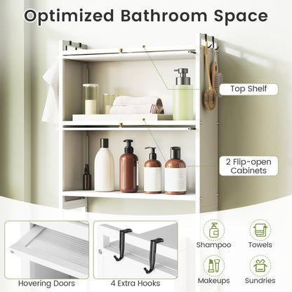 Over-the-toilet Cabinet Bathroom Organizer with 2 Flip-up Cabinets