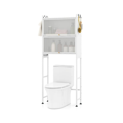 Over-the-toilet Cabinet Bathroom Organizer with 2 Flip-up Cabinets