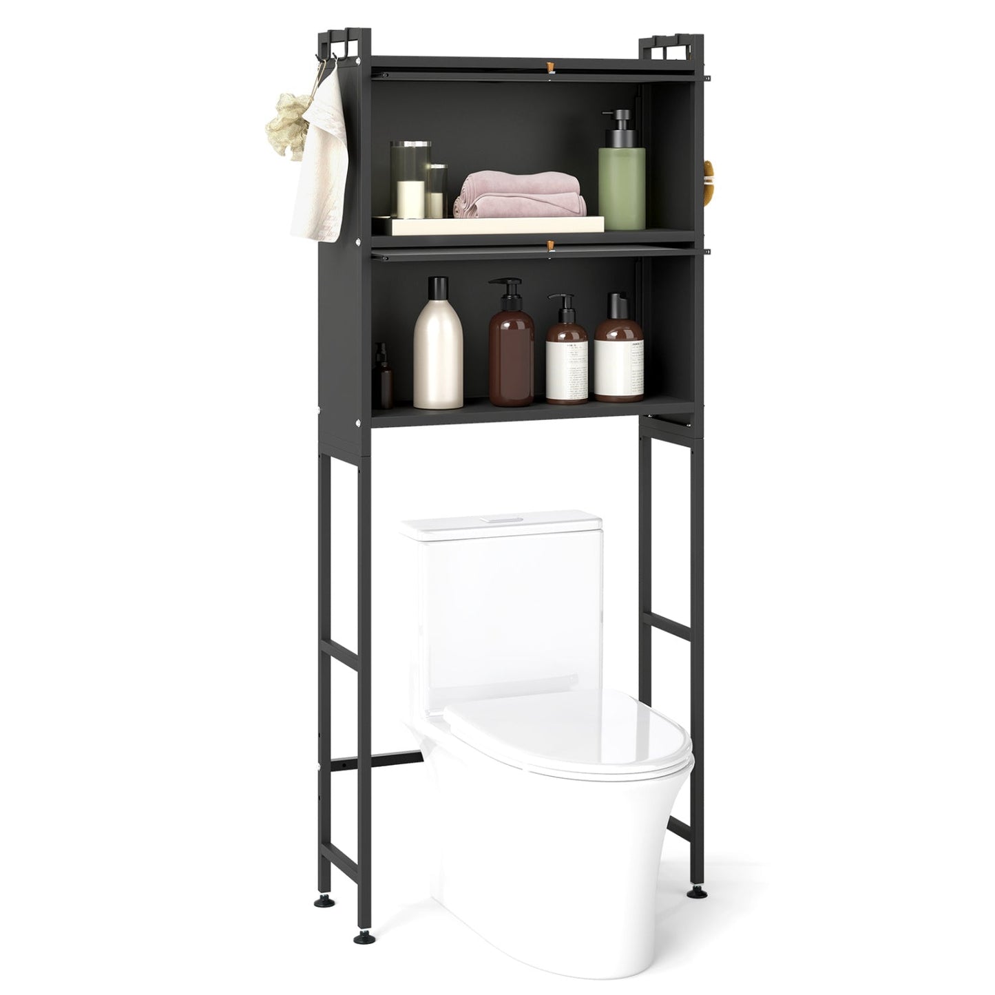 Over-the-toilet Cabinet Bathroom Organizer with 2 Flip-up Cabinets