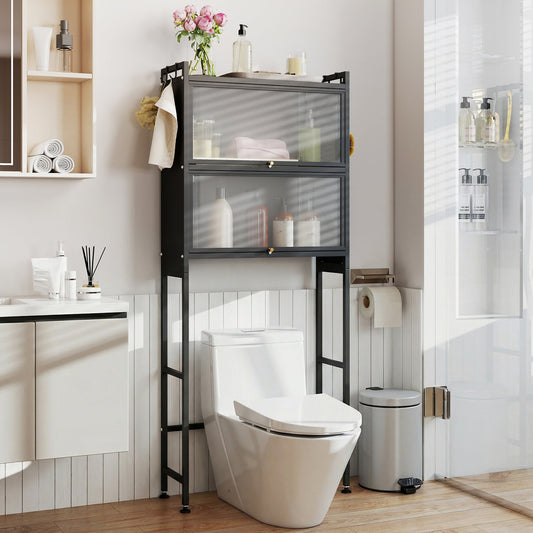 Over-the-toilet Cabinet Bathroom Organizer with 2 Flip-up Cabinets