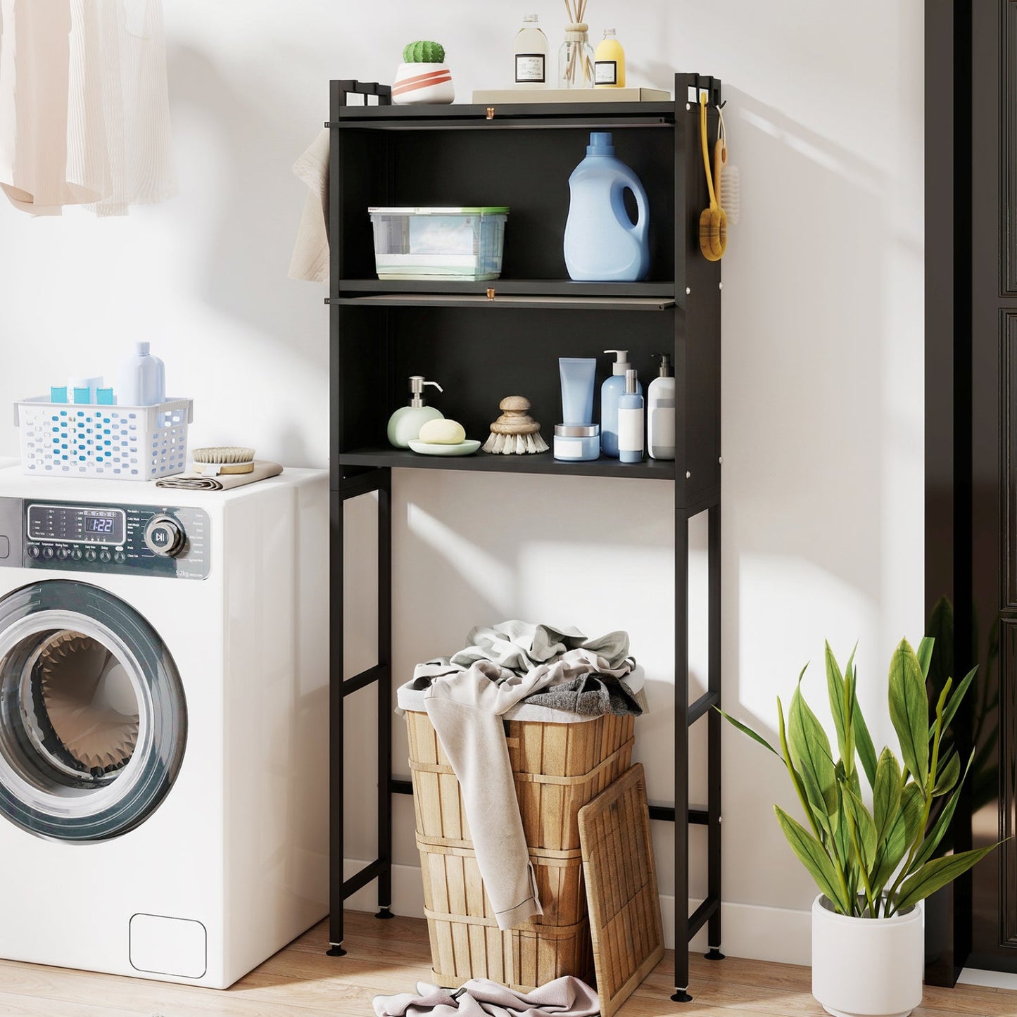 Over-the-toilet Cabinet Bathroom Organizer with 2 Flip-up Cabinets