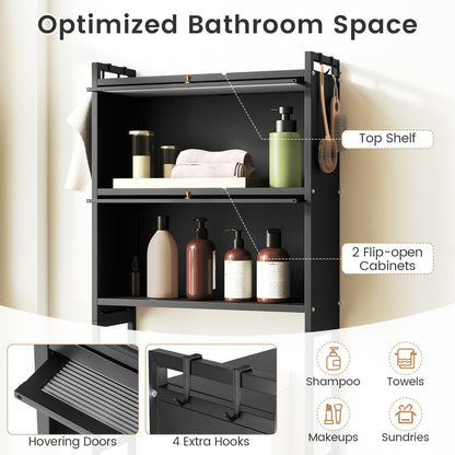 Over-the-toilet Cabinet Bathroom Organizer with 2 Flip-up Cabinets