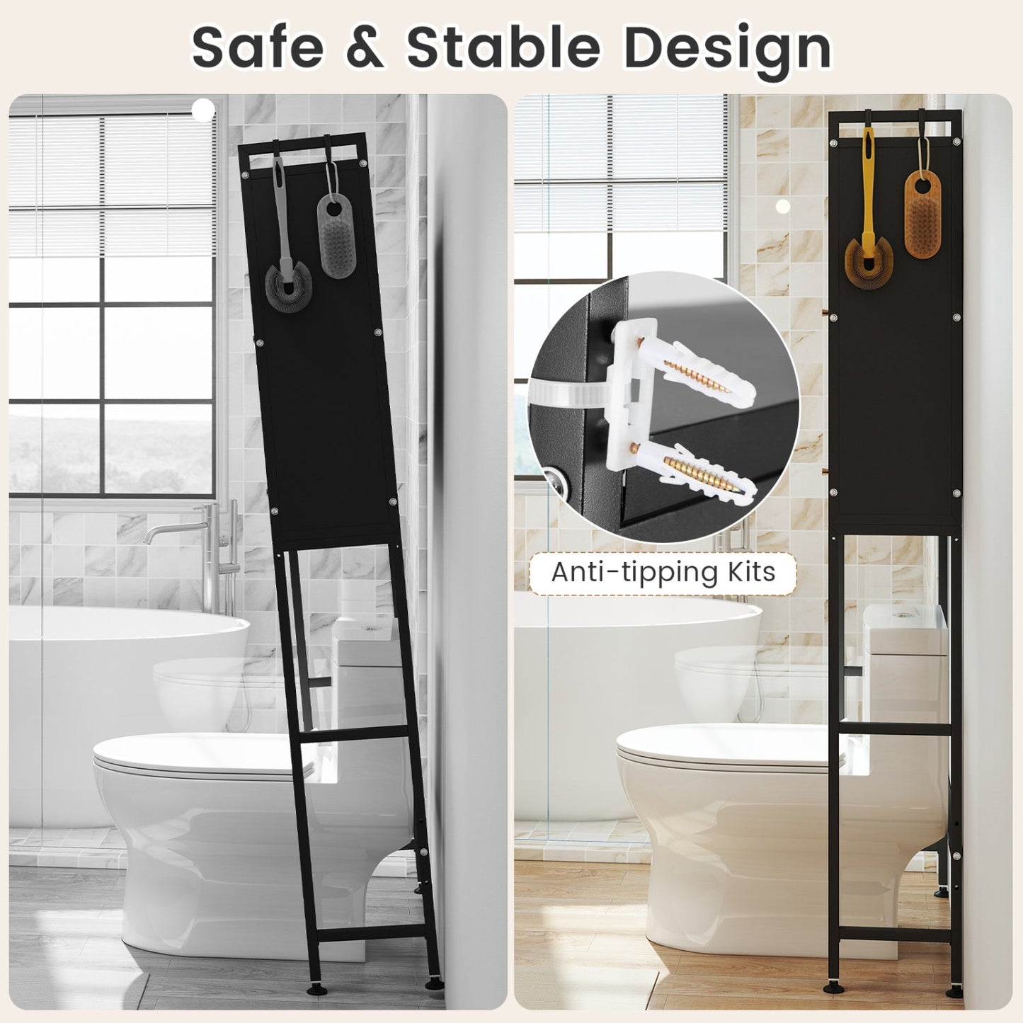 Over-the-toilet Cabinet Bathroom Organizer with 2 Flip-up Cabinets