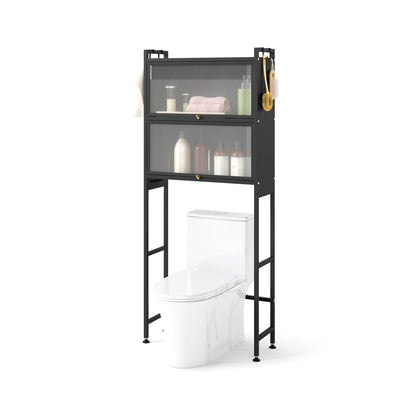 Over-the-toilet Cabinet Bathroom Organizer with 2 Flip-up Cabinets