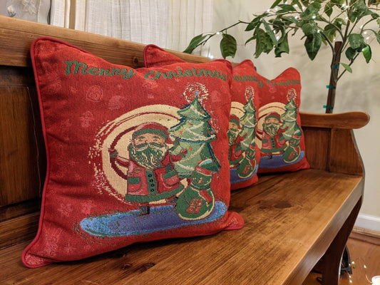 DaDa Bedding Red Santa Claus Christmas Woven Tapestry Throw Pillow Cover - 16" x 16" (17615)