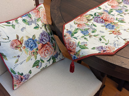 DaDa Bedding Vintage Romantic Roses Lovely Pink Floral Woven Tapestry Dining Table Runner (879)