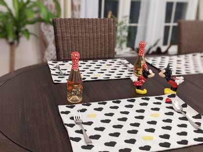 DaDa Bedding Set of 4-Pieces Valentine's day Yellow & Black Hearts Tapestry Dining Table Placemats 13” x 19” (18113)