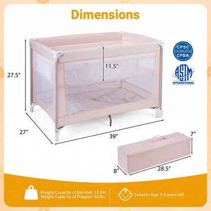 Portable Baby Playard Folding Travel Crib for Infants with Soft Mattress