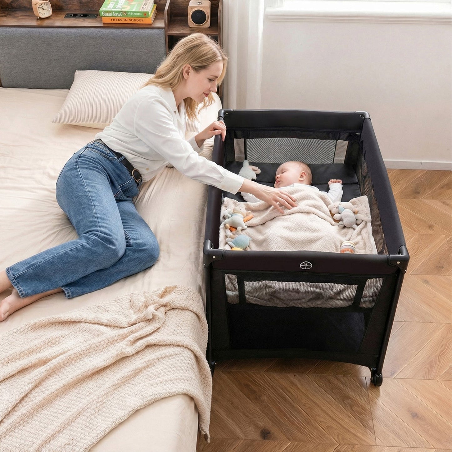 Portable Baby Playard Folding Travel Crib for Infants with Soft Mattress