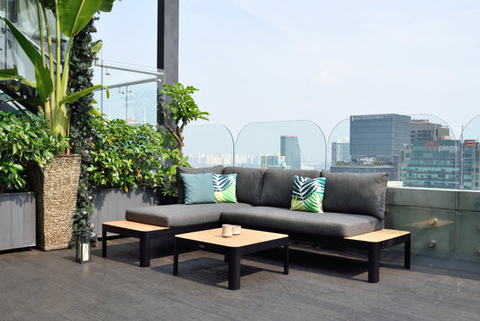 Portals Teak and Aluminum Modular Sofa 3pc Set