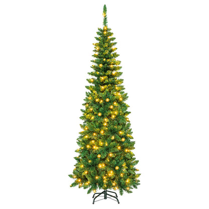 4.5 ft Pre-Lit Premium Hinged Artificial Fir Pencil Christmas Tree with LED Lights