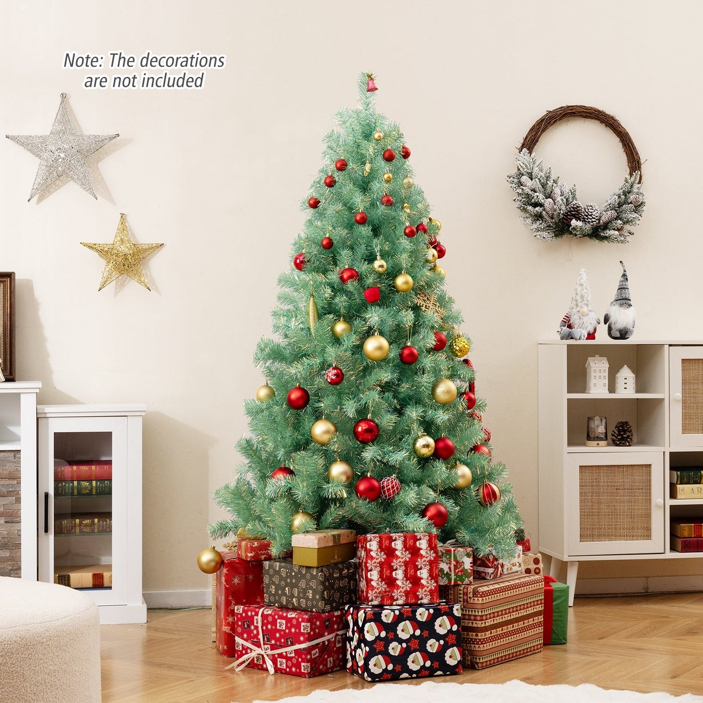 Pre-Lit Tinsel Christmas Tree Artificial Xmas Tree Home Office Party Seasonal Holiday Decoration