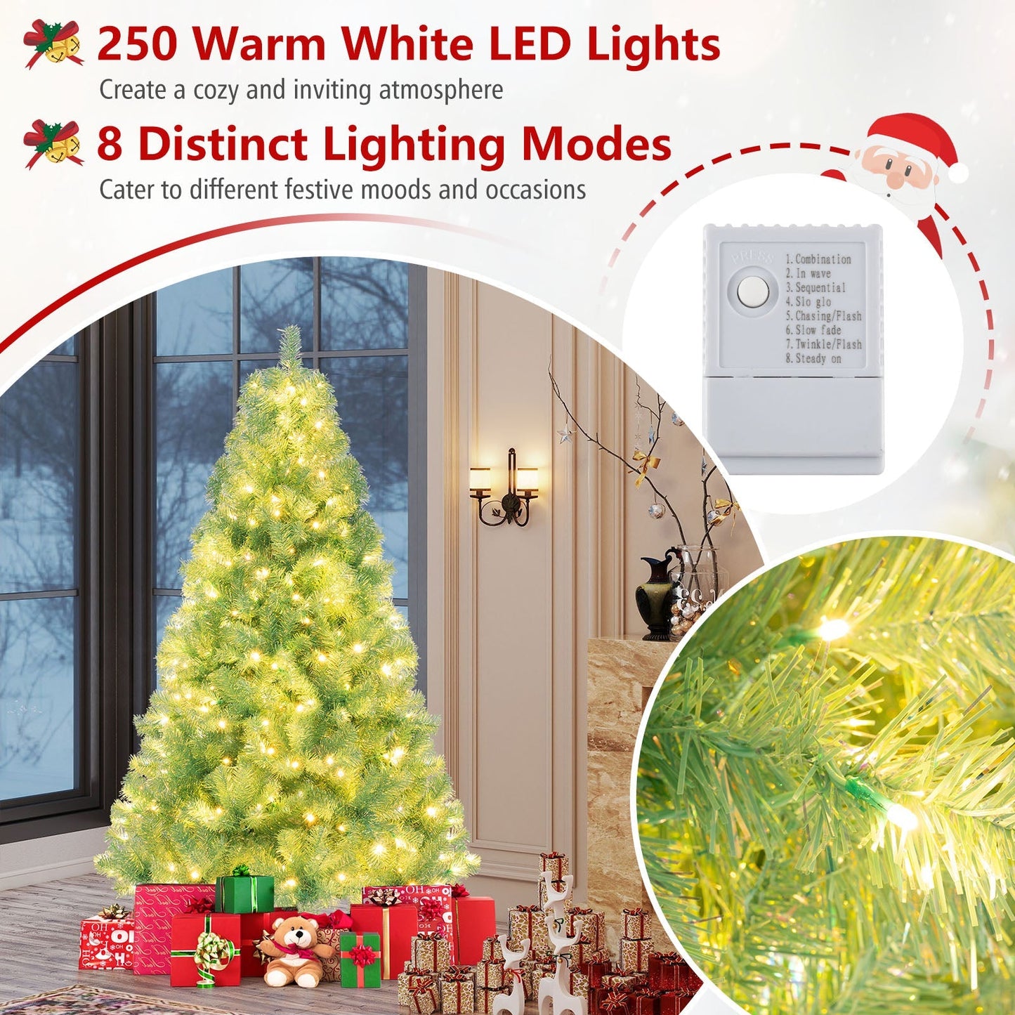Pre-Lit Tinsel Christmas Tree Artificial Xmas Tree Home Office Party Seasonal Holiday Decoration
