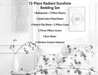 DaDa Bedding Sunshine Yellow Hummingbird Floral Bed in a Bag Set