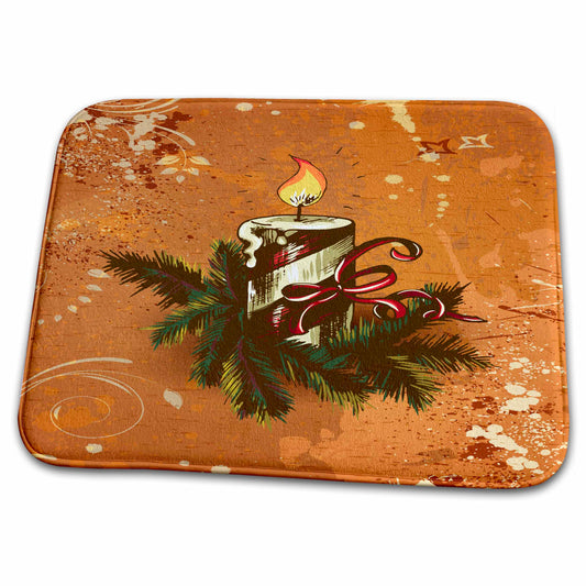 3dRose Festive Decorative Holiday Graphic Peppermint Candle With... - Dish Drying Mats (ddm-119126)
