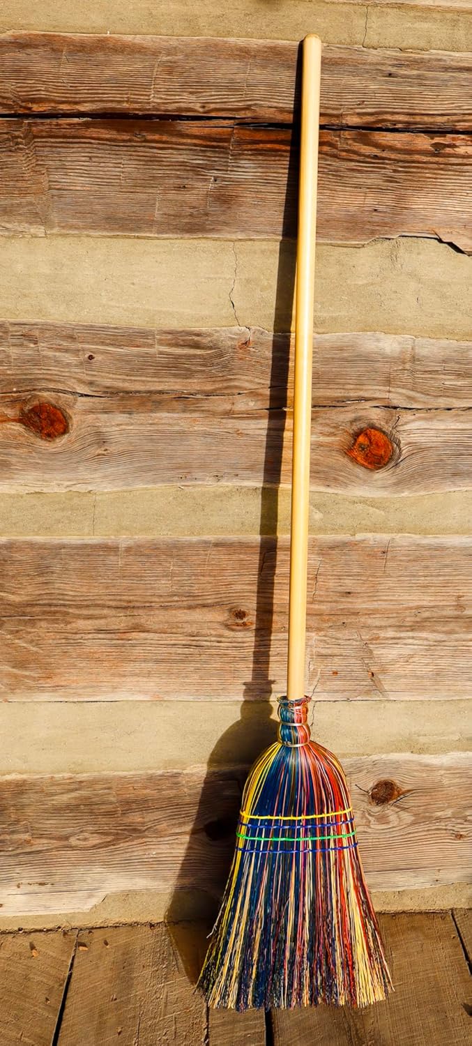 Handmade Farmhouse Broom – Traditional Broomcorn Sweeper, Rustic Country Decor & Functional Cleaning Broom Made in USA