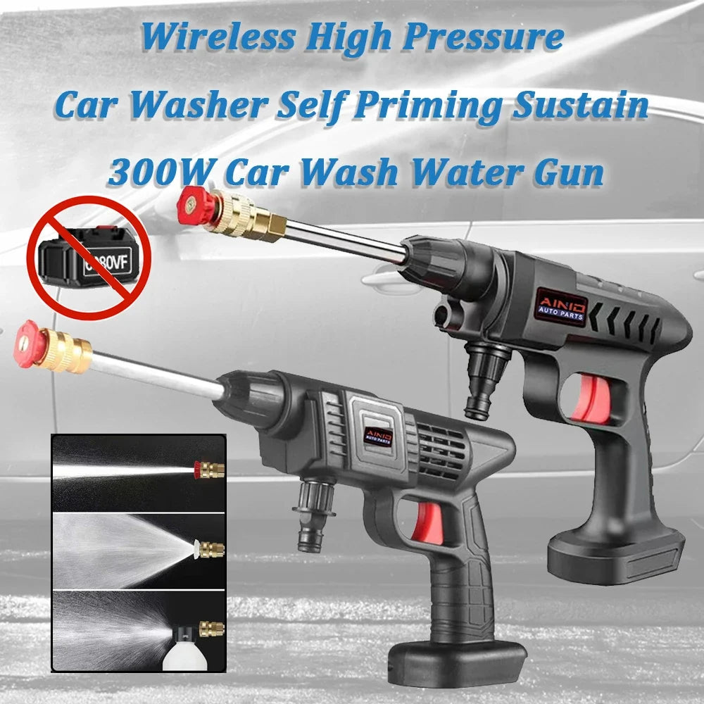 60BAR Cordless High Pressure Car Washer Spray Water Gun Wireless High Pressure Car Wash Water Gun Washer Self Priming Sustain