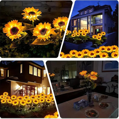 1PC 1/3 Heads Sunflower Solar LED Lights,Warm White Atmosphere Outdoor Decoration Lighting For Garden,Patio,Lawn,Yard