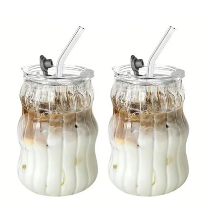 2/4/6PCS INS Glass Cup Heat-resistant Tumbler Drinkware Transparent Tea Juice Milk Coffee Mug Home Water Glasses Stripe Beer Mug