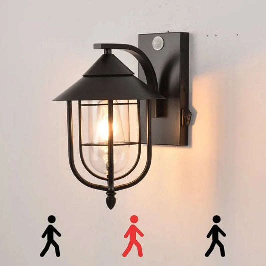Iron Vintage Outdoor Wall Lamps E27 Base Waterproof Motion Sensor Wall Sconces Porch Yard Garden Rustic Decor Lighting