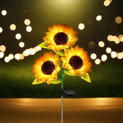 1PC 1/3 Heads Sunflower Solar LED Lights,Warm White Atmosphere Outdoor Decoration Lighting For Garden,Patio,Lawn,Yard
