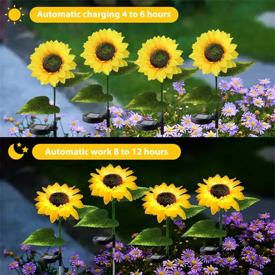 1PC 1/3 Heads Sunflower Solar LED Lights,Warm White Atmosphere Outdoor Decoration Lighting For Garden,Patio,Lawn,Yard