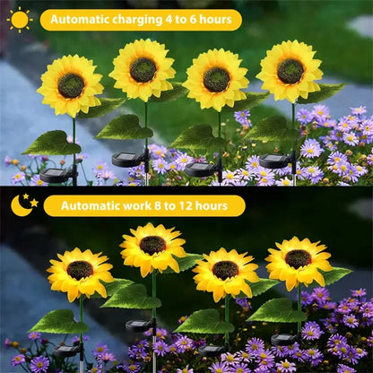 1PC 1/3 Heads Sunflower Solar LED Lights,Warm White Atmosphere Outdoor Decoration Lighting For Garden,Patio,Lawn,Yard