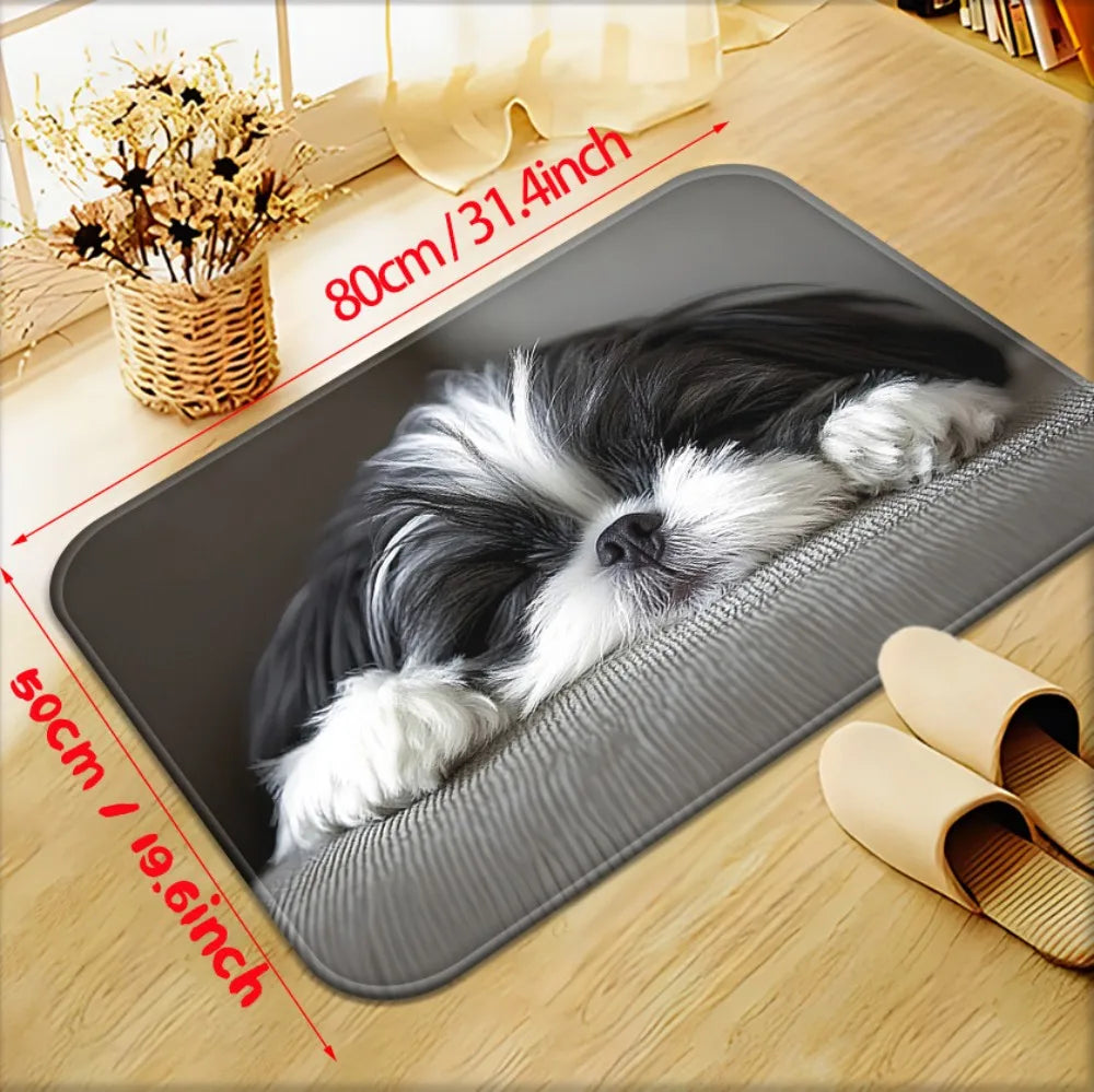 VIKAMA Cute Shih Tzu Doormat, Washable Pet Rug for Bedrooms, Living Rooms, and Entryways, Playful Design Small Dog Bed