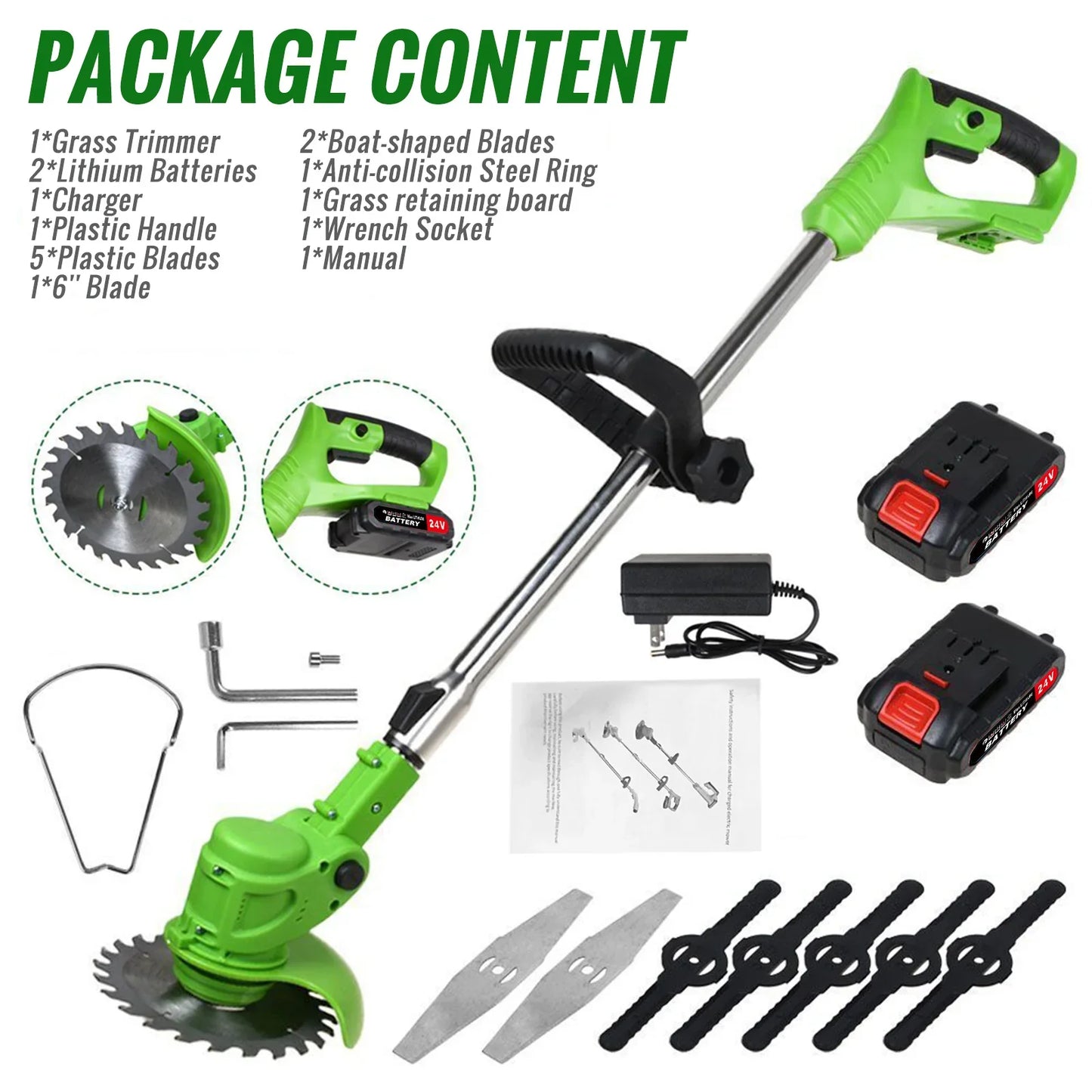 Cordless 2-In-1 Weed Trimmer and Grass Edger With Fast Charger