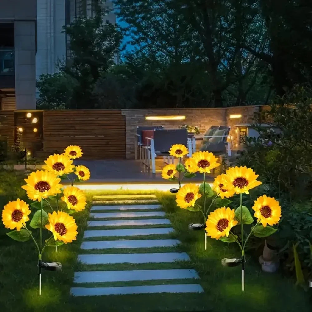 1PC 1/3 Heads Sunflower Solar LED Lights,Warm White Atmosphere Outdoor Decoration Lighting For Garden,Patio,Lawn,Yard
