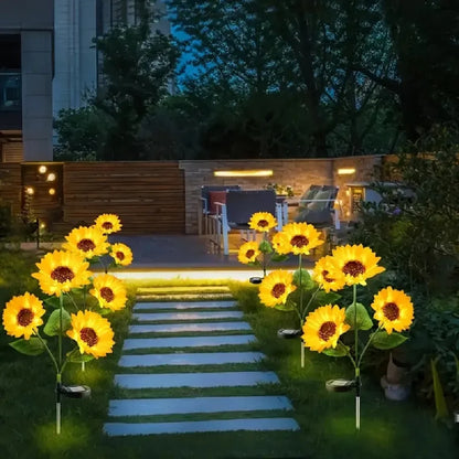 1PC 1/3 Heads Sunflower Solar LED Lights,Warm White Atmosphere Outdoor Decoration Lighting For Garden,Patio,Lawn,Yard