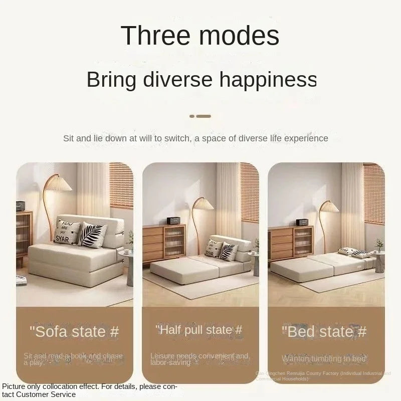 Folding sofa bed dual-purpose small apartment living room bedroom tatami rental house lazy sofa accompanying bed anti-fall pad