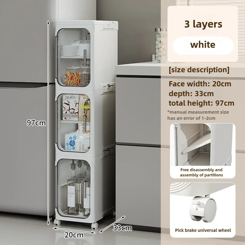 Household bathroom narrow seam storage cabinet, multifunctional foldable with wheels, dust-proof and crevice storage cabinet