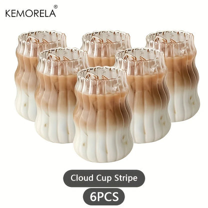 2/4/6PCS INS Glass Cup Heat-resistant Tumbler Drinkware Transparent Tea Juice Milk Coffee Mug Home Water Glasses Stripe Beer Mug