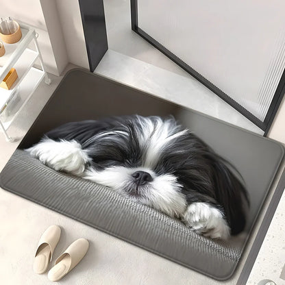 VIKAMA Cute Shih Tzu Doormat, Washable Pet Rug for Bedrooms, Living Rooms, and Entryways, Playful Design Small Dog Bed