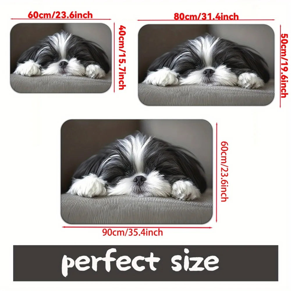 VIKAMA Cute Shih Tzu Doormat, Washable Pet Rug for Bedrooms, Living Rooms, and Entryways, Playful Design Small Dog Bed