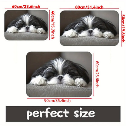 VIKAMA Cute Shih Tzu Doormat, Washable Pet Rug for Bedrooms, Living Rooms, and Entryways, Playful Design Small Dog Bed