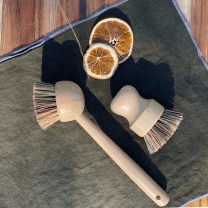 Tilley + Me Eco-Friendly Bamboo Dishwashing Brush with Handle - Palm Fiber Bristles