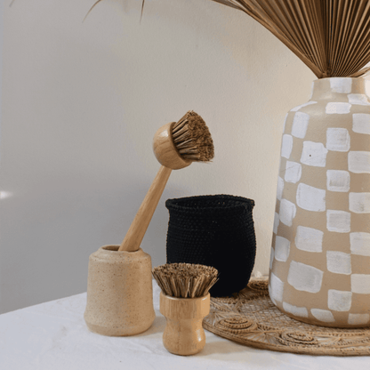 Tilley + Me Eco-Friendly Bamboo Dishwashing Brush with Handle - Palm Fiber Bristles