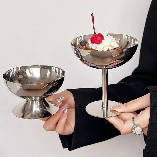 2026 New Stainless Steel Goblet Cup Ice Cream Dessert Salad Bowl Fruit Plate Snack Dish Pudding Bowls Cup KTV Bar Supplies