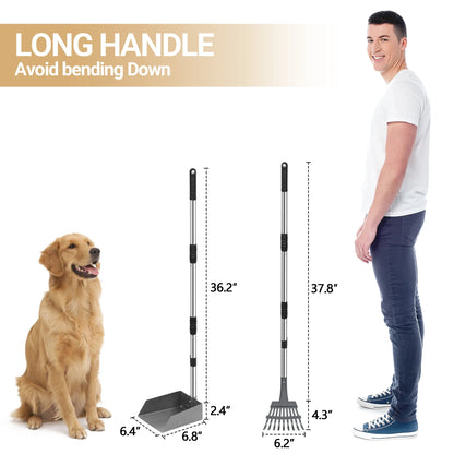 Dog Pooper Scooper and Rake Set with Stainless Handles
