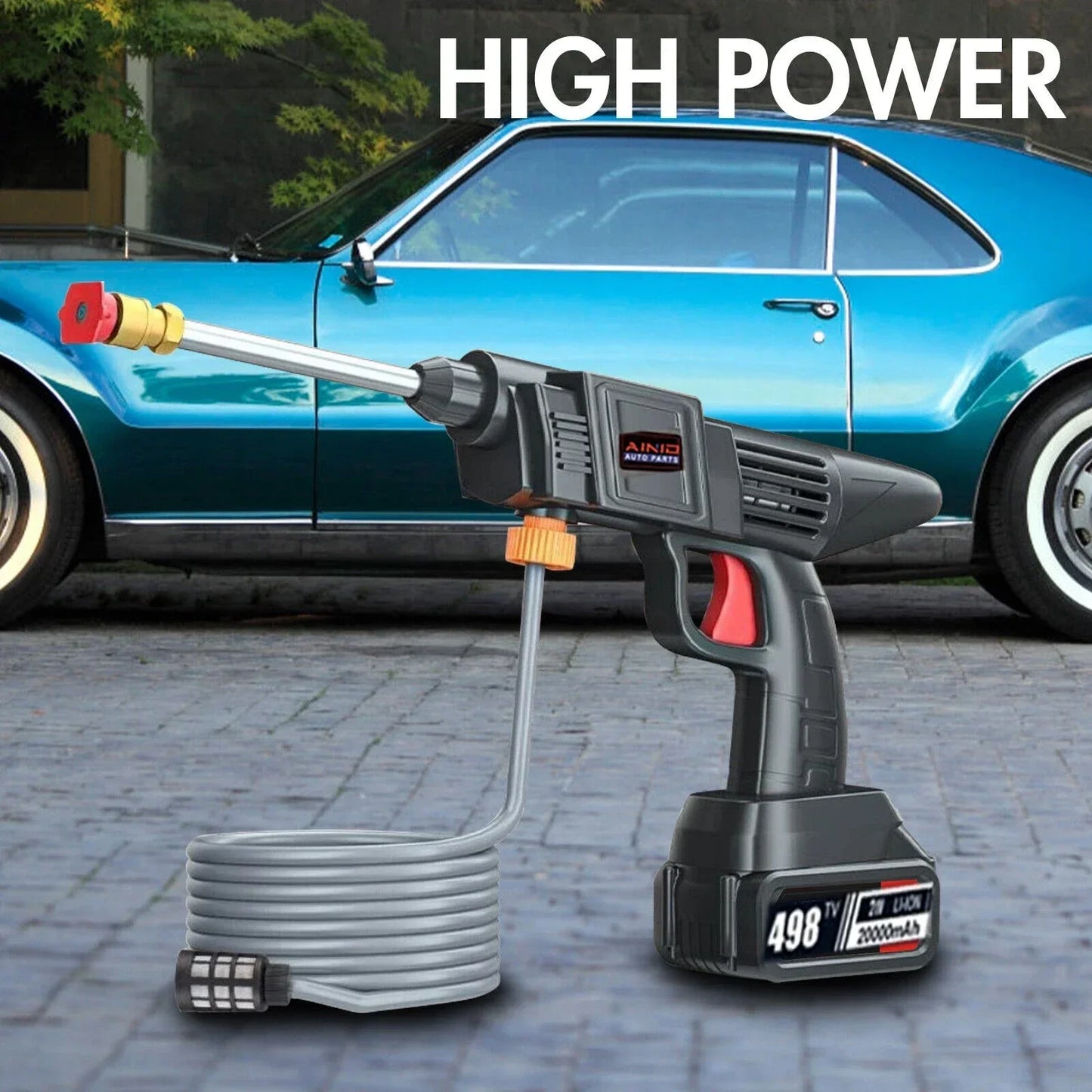 60BAR Cordless High Pressure Car Washer Spray Water Gun Wireless High Pressure Car Wash Water Gun Washer Self Priming Sustain